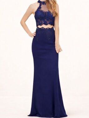 Dancing Queen 2356 Navy Lace 2 Pc Halter Gown